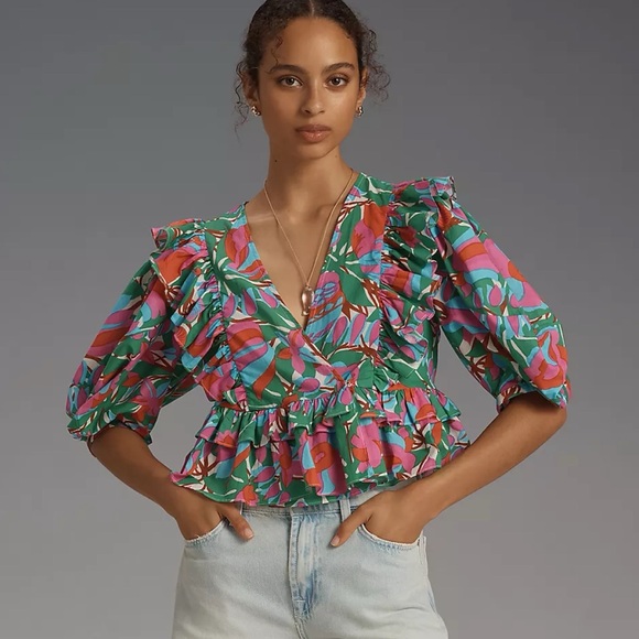 RHODE Tops - NEW NWT Rhode Elodie Floral Print Ruffle Blouse Top Anthropologie